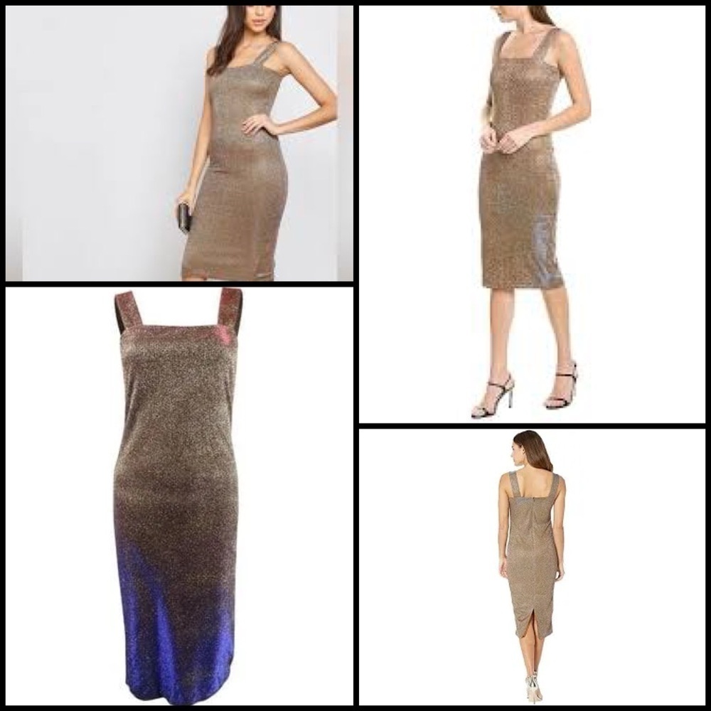Bardot Holographic Elegant Gold Shimmery Sleeveless Sheath Midi Party Dress 4